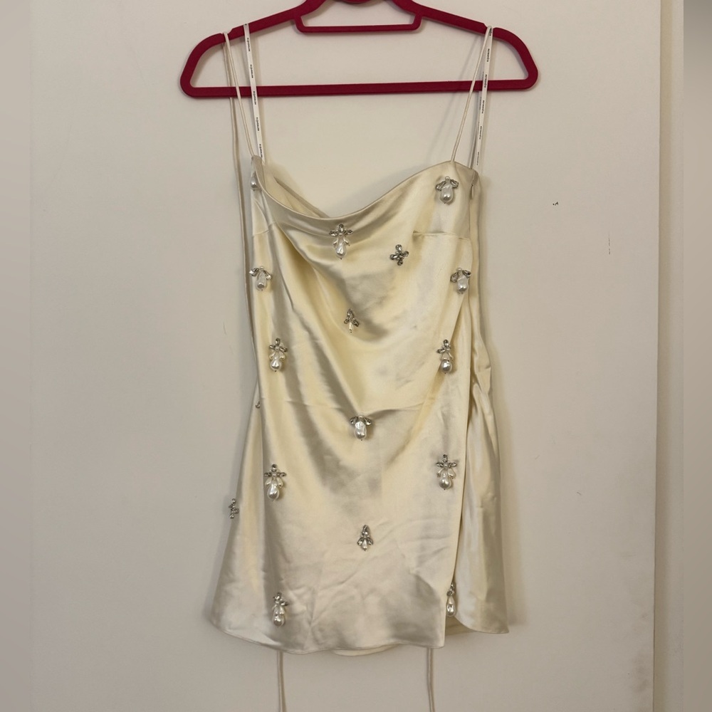Retrofete White Satin Mini with Rhinestone and Pearl Accents - Small NWOT